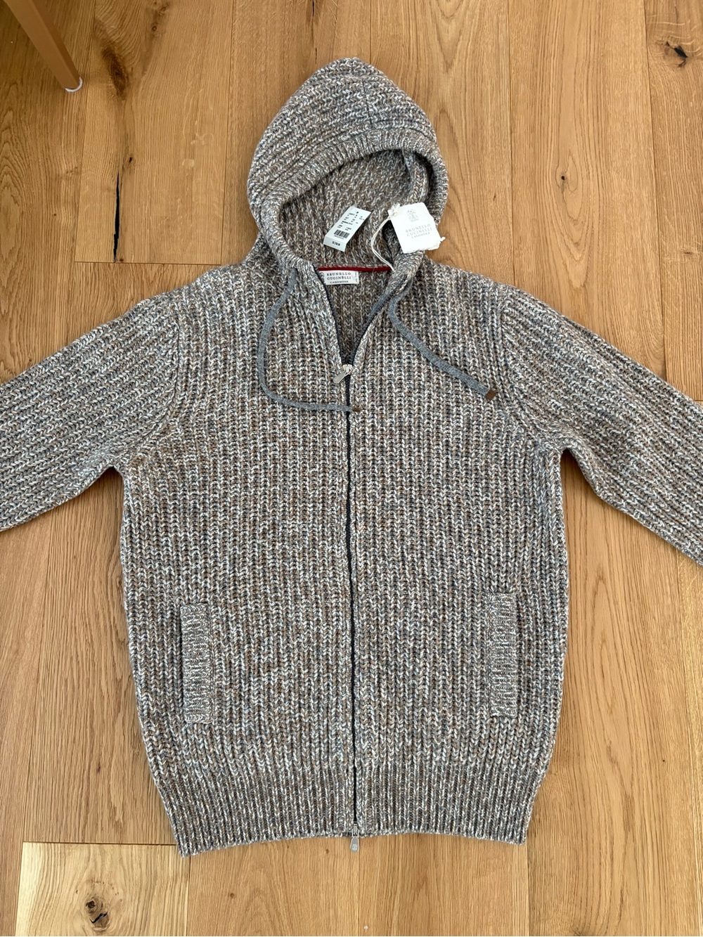 Brunello Cucinelli Hooded Zip Front Cashmere Blend Sweater